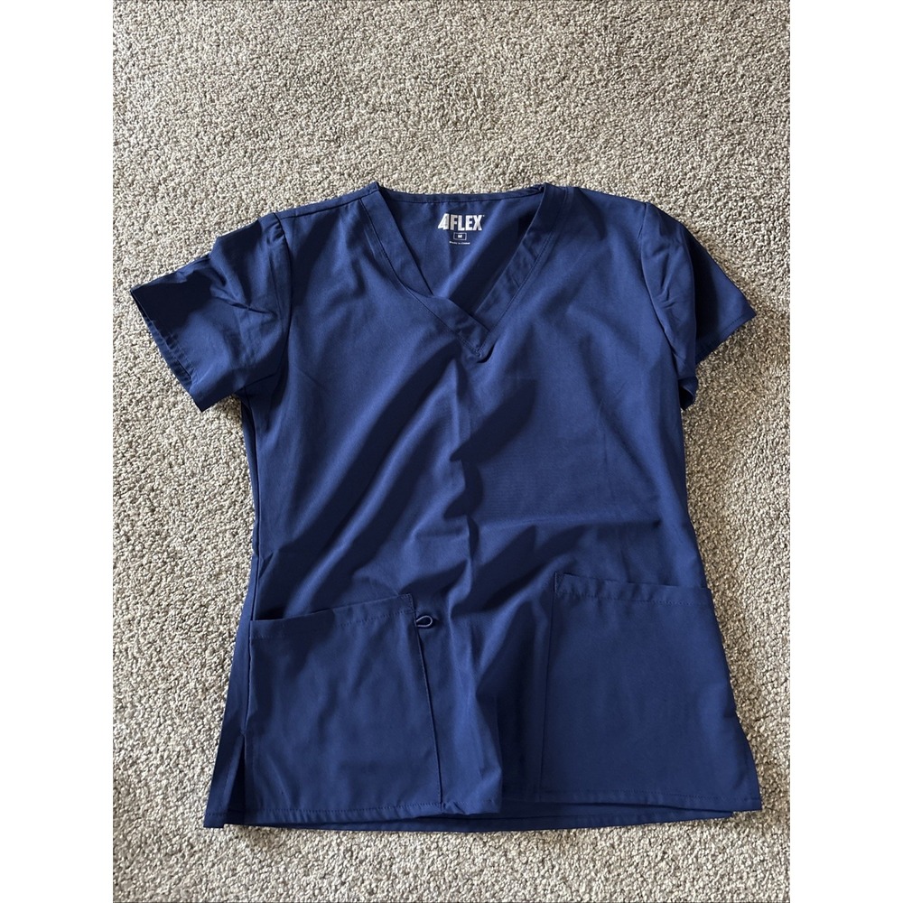 4Flex Womans V Neck Color Blue Scrubs Top Size‎ Medium Cozy Comfort Casual